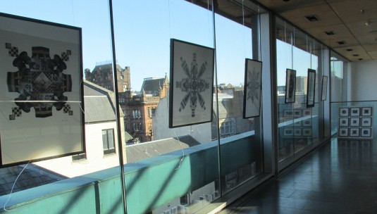 I completed the hanging of the collages at The Lighthouse, on a beautiful September day with a perfect backdrop of clear blue sky and a variety of Glasgow rooftops. 